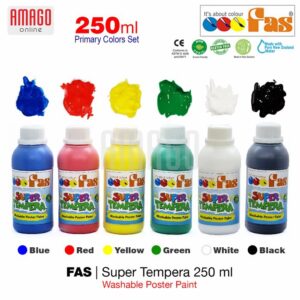 FAS Super Tempera Washable Poster Paint Cat Lukis Sekolah - Paket 6 warna  Dasar x 250 ml
