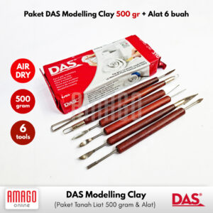 Paket Murah - 1 DAS Modelling Clay 500 gram Putih + 1 set Alat Ukir Clay Gagang Kayu isi 6 alat
