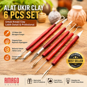 6 buah Alat Ukir clay Gagang Kayu – Clay Sculpting and Pottery Tools