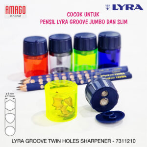 LYRA Sharpener - Twin Holes with TANK - 8 up to 11 mm - Rautan Pensil 2 Lobang TABUNG - 7311210