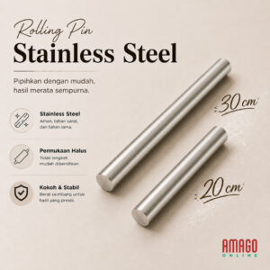 Stainless Steel Rolling Pin - Pilih ukuran panjang 20 atau 30 cm
