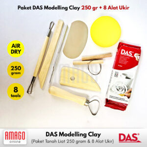 Paket Murah - 1 DAS Modelling Clay 250 gram Putih + 8 buah POTTERY Clay Tools Set