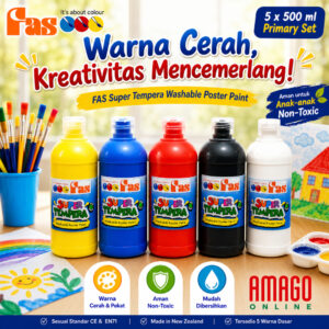 Paket 5 Warna FAS Super Tempera - Yellow - Blue - Red - Black - White - 5 x 500 ml