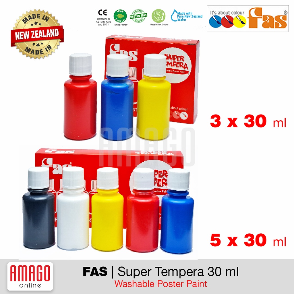 Cat Poster Lukis FAS Super Tempera Primary Colour Set - Pilihan 3x30ml atau 5x30 ml
