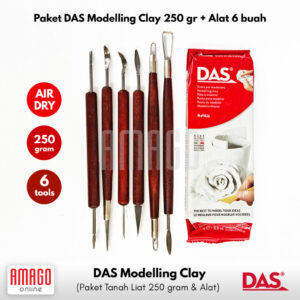 Paket Murah - 1 DAS Modelling Clay 250 gram Putih + 1 set Alat Ukir Clay Gagang Kayu isi 6 alat