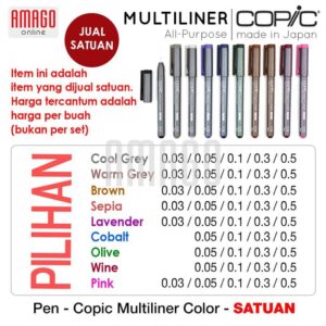 COPIC Multiliner Color -Satuan - Pilih Warna & Ukuran - CMCG/CMWG/CMBR/CMSP/CMLV/CMCB/CMOV/CMWN/CMPN