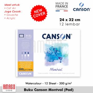 Buku CANSON Montval - 12 sheets - Ukuran 24x32 cm Cold Pressed - 300g (Pad) - 200807319
