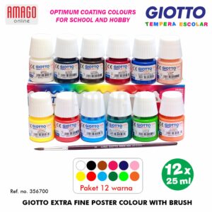 GIOTTO Extra Fine Tempera Escolar Cat Lukis Ekstra halus - 12 Warna x 25 ml + Bonus Kuas - 356700