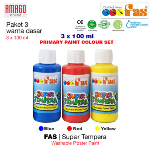 FAS Super Tempera Primary Colour Set - Cat Lukis Sekolah - Set 3 Warna dasar Yellow Blue Red 3x100ml