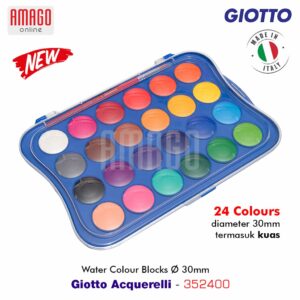 GIOTTO Acquerelli - Watercolour Blocks + 1 Brush - Cat Air - 24 warna - Ø30 mm - 352400 + Bonus Kuas