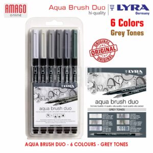 LYRA Aqua Brush Duo - Grey Tones - Spidol 2 Ujung - Abu-abu - 6 warna - 6521063