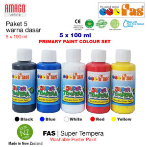 FAS Super Tempera Primary Colour Set - Paket 5 warna dasar Cat Lukis Sekolah - 5 x 100 ml